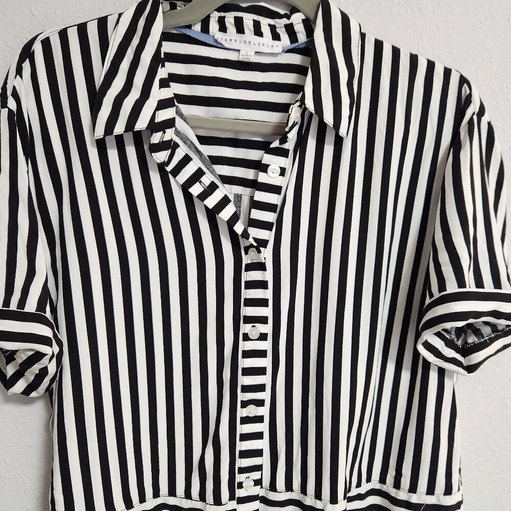 Jane + Delancey Black White Stripe Top Large